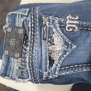 WOMEN *MISS ME* SIGNATURE Straight DENIM JEANS SIZE 27 X 31 sequins black/silver